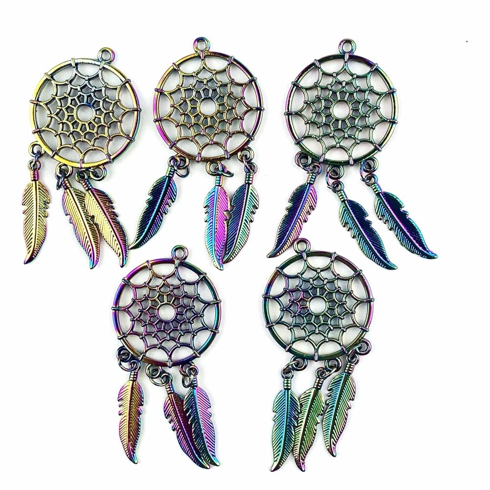 5070 5PC Rainbow Color Stainless Steel Dream Catcher Charms Pendants